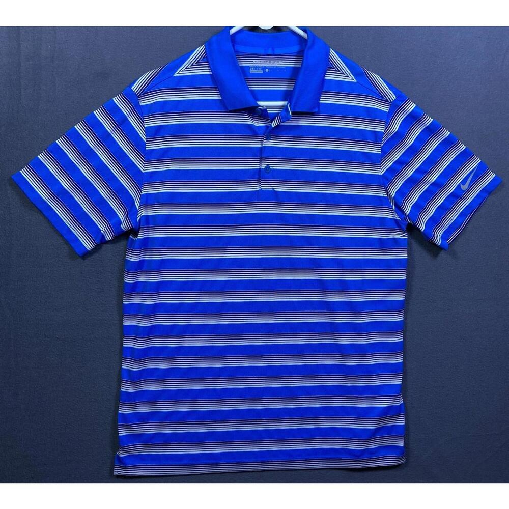 Nike Golf Men Standard Fit Dri Fit Performance Polo Large Blue Striped 22x29 EUC